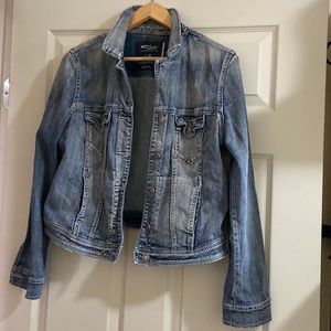 Silver cropped distressed jean jacket